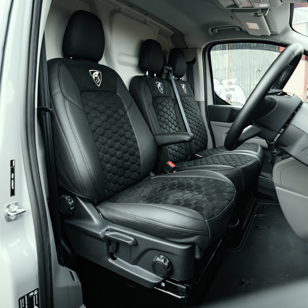 Ford Transit Custom 2023+ Predator Front & Rear Seat Covers (Alcantara & Leatherette)