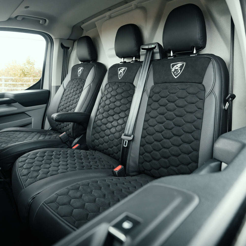 Ford Transit Custom 2023+ Predator Front & Rear Seat Covers (Alcantara & Leatherette)